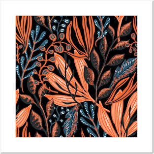 Orange floral leaf themed Posters and Art